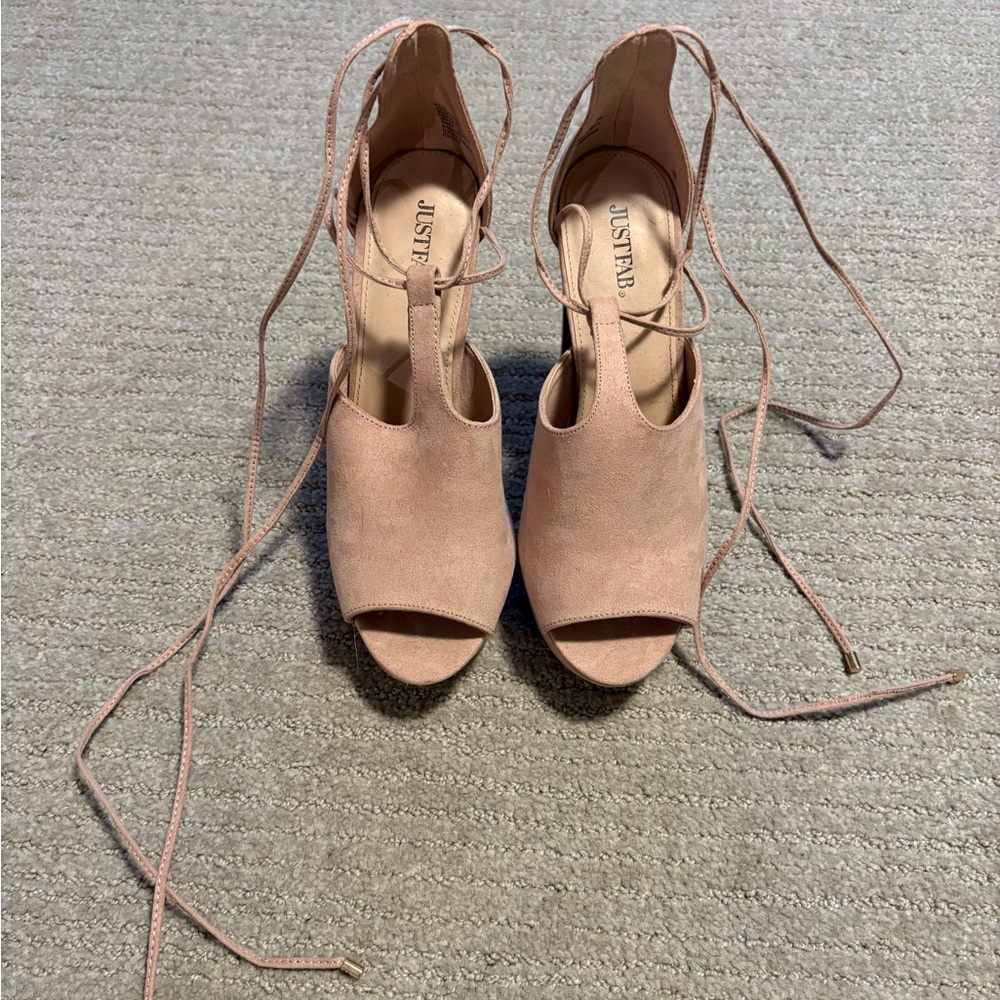 JustFab Women's Blush Lace-Up Heels